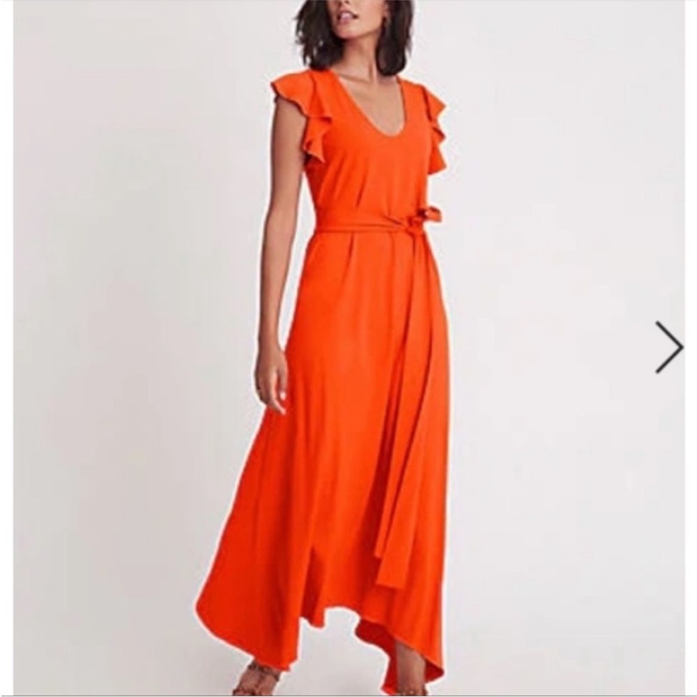 NWOT! Ann Taylor Vibrant Orange Handkerchief Hem Flutter Sleeve Dress - Size XXS